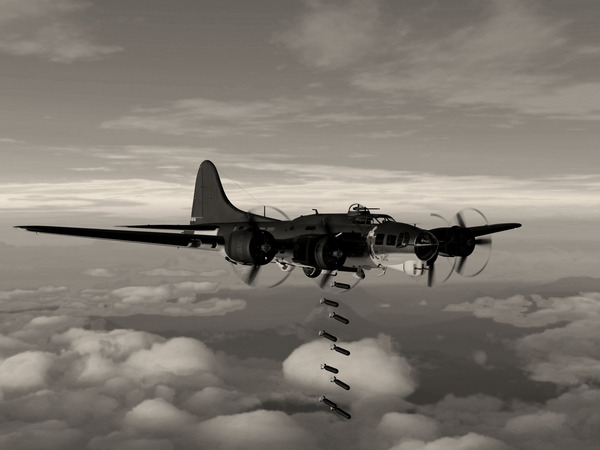 Boeing B-17 Flying Fortress Bomb Drop 2 BW Print