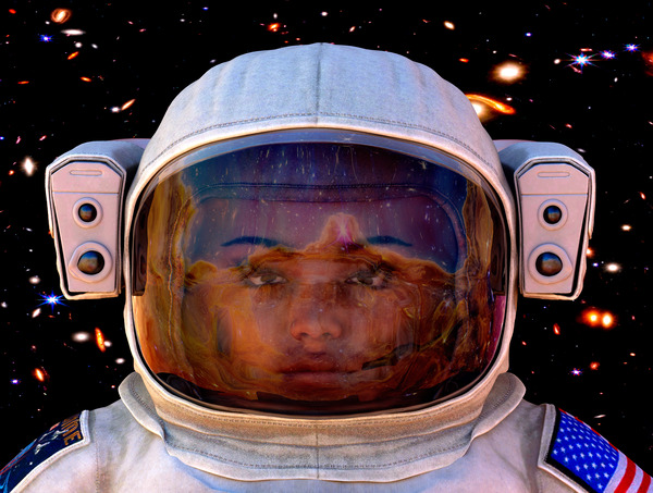 Female Space Explorer witnesses the Carina Nebula as seen by the James Webb Telescope Print