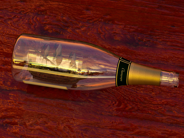 Impossible Ship in a Bottle Print