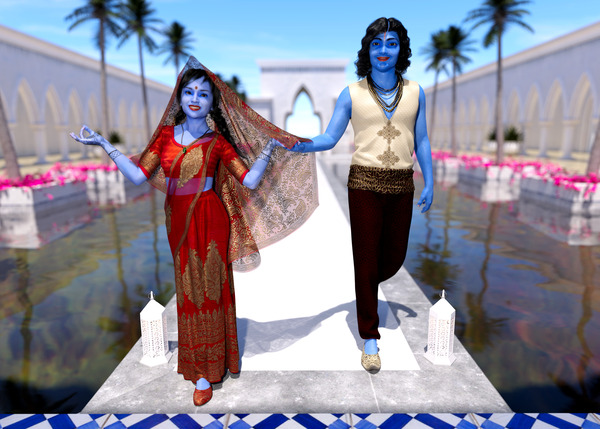 Krishna and Radha entering the temple Print