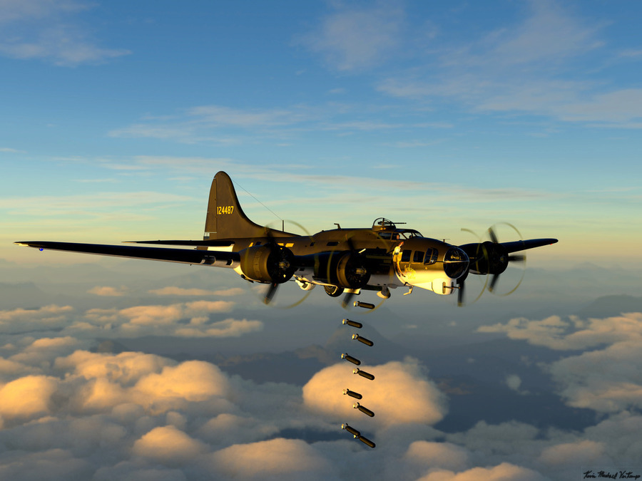 Boeing B-17 Flying Fortress Bomb Drop 2 color  Print