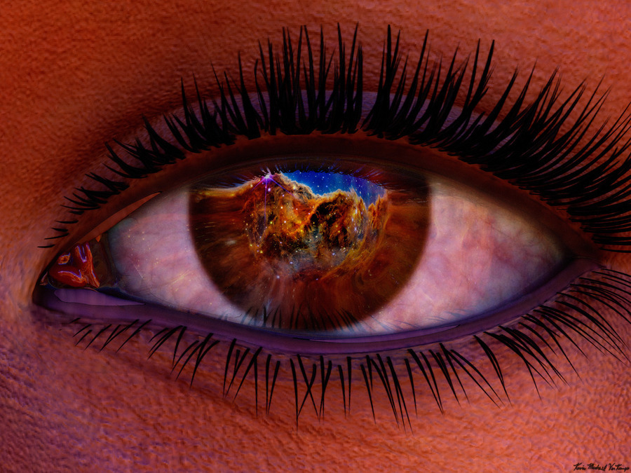 Female Space Explorer witnesses the Carina Nebula as seen by the James Webb Telescope  Print