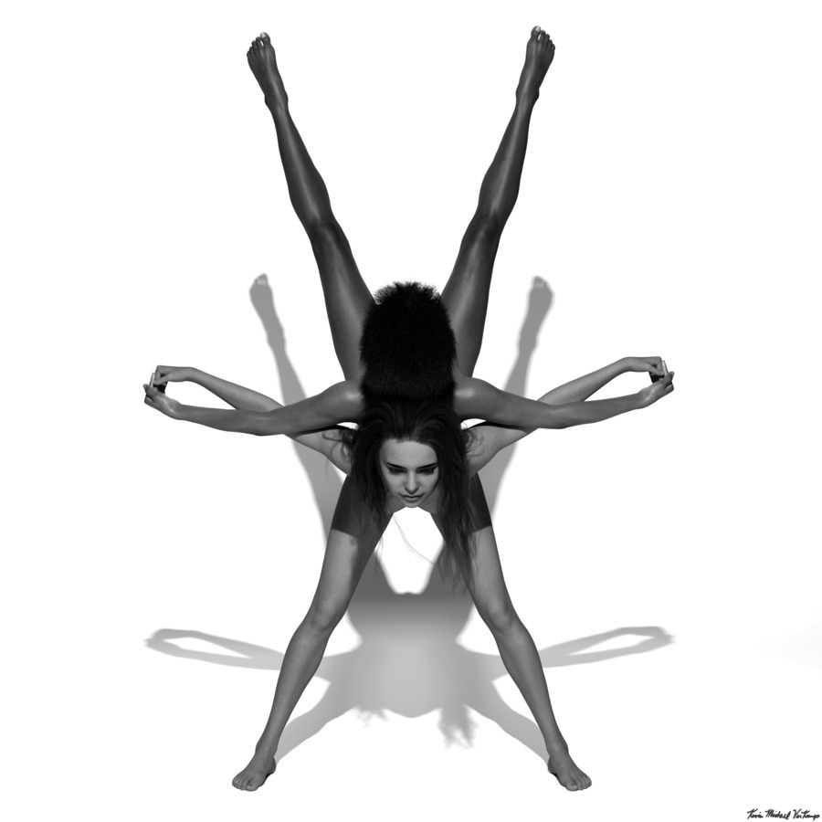 Yoga Couple Star Position BW Pose  Print