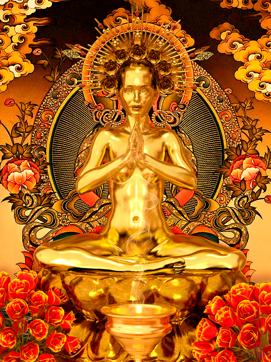 The Buddhista in Gold with gifts - goddess of transcendental wisdom  Imprimer