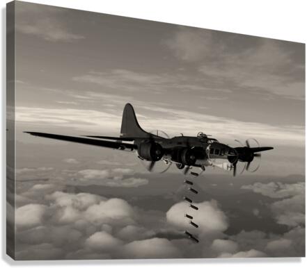 Boeing B-17 Flying Fortress Bomb Drop 2 BW Canvas Print