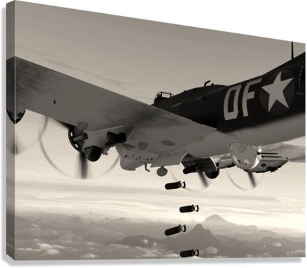 Boeing B-17 Flying Fortress Bomb Drop BW Canvas Print
