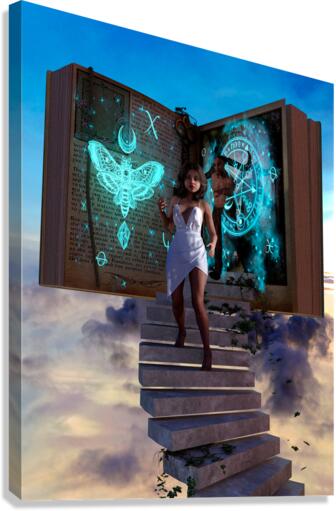 Girl Escaping Demon in Story Book - innocence vs evil Canvas Print