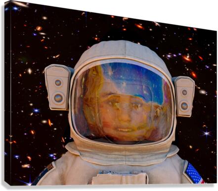 Female Space Explorer witnesses the Carina Nebula as seen by the James Webb Telescope Canvas Print