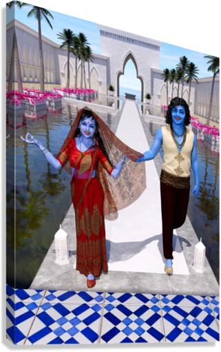 Krishna and Radha entering the temple Canvas Print