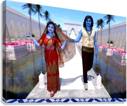 Krishna and Radha entering the temple Canvas Print