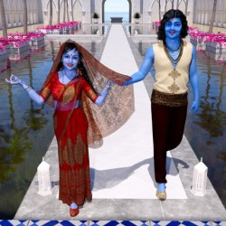 Krishna and Radha entering the temple