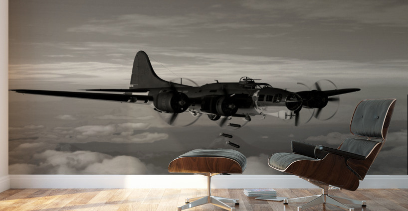 Boeing B-17 Flying Fortress Bomb Drop 2 BW Wall Murals