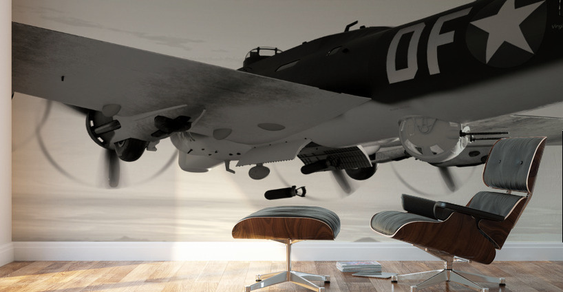 Boeing B-17 Flying Fortress Bomb Drop BW Wall Murals