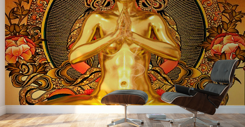 The Buddhista in Gold with gifts - goddess of transcendental wisdom Wall Murals