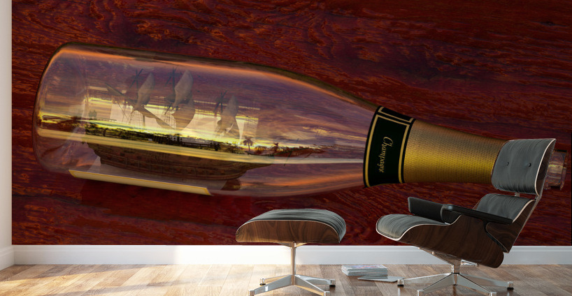 Impossible Ship in a Bottle Wall Murals