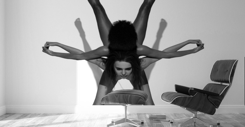 Yoga Couple Star Position BW Pose Wall Murals