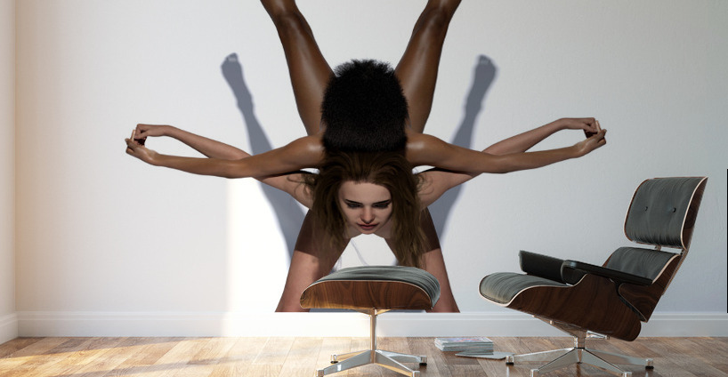 Yoga Couple Star Position Pose Wall Murals