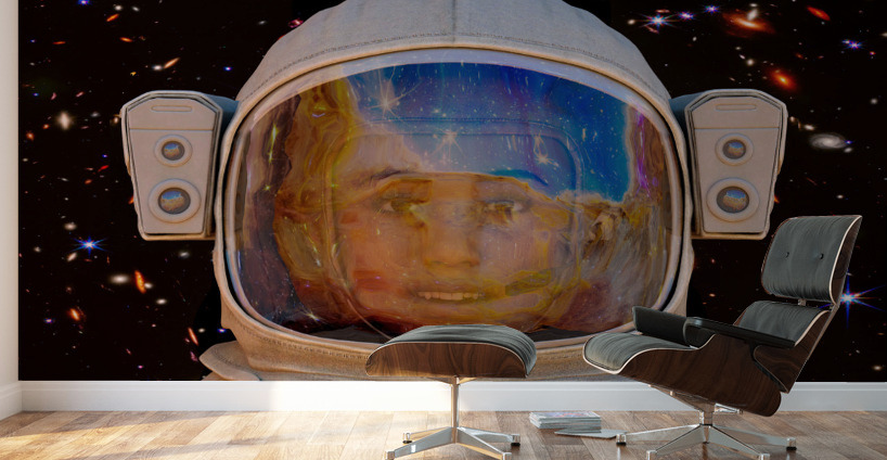 Female Space Explorer witnesses the Carina Nebula as seen by the James Webb Telescope Wall Murals