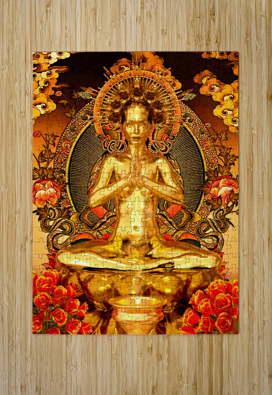 The Buddhista in Gold with gifts - goddess of transcendental wisdom Kevin Michael VerKamp Puzzle printing
