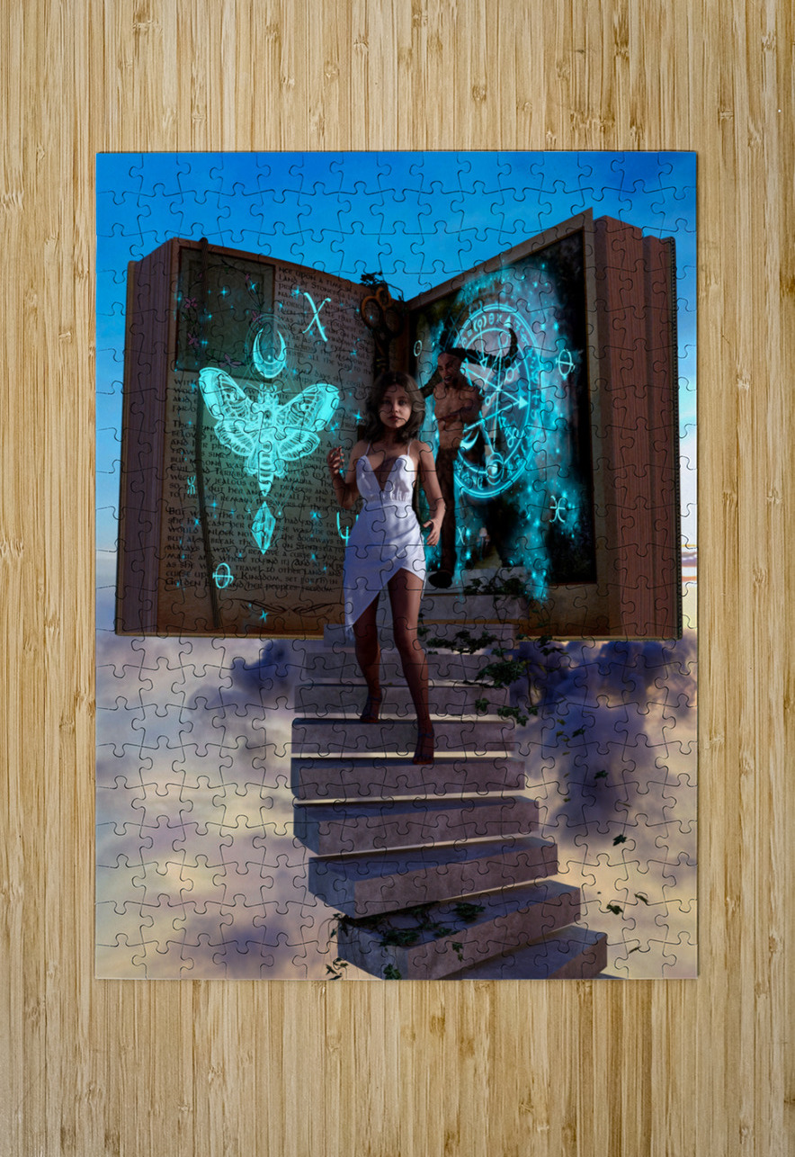 Girl Escaping Demon in Story Book - innocence vs evil Kevin Michael VerKamp Puzzle printing